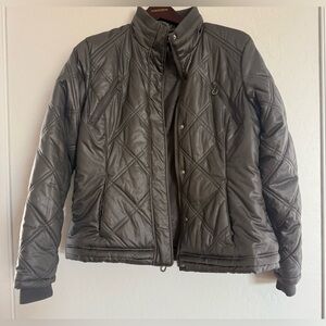 ARIAT Dark Slate Gray Quilted Puffer Jacket SZ L Horseshoe Zip Pockets CUTE!